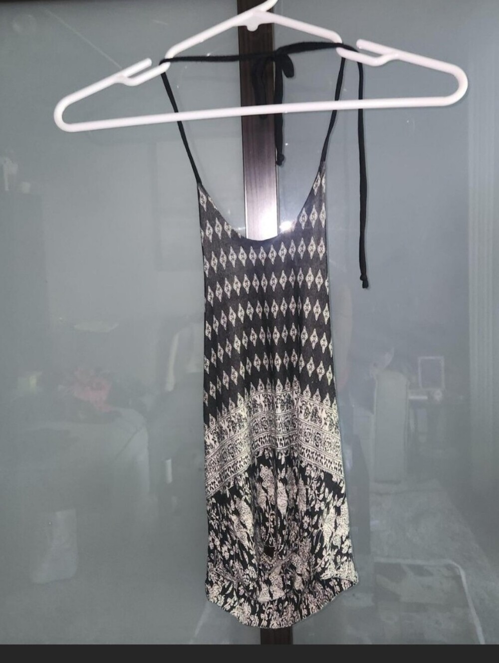 Black and Cream Printed Halter Top